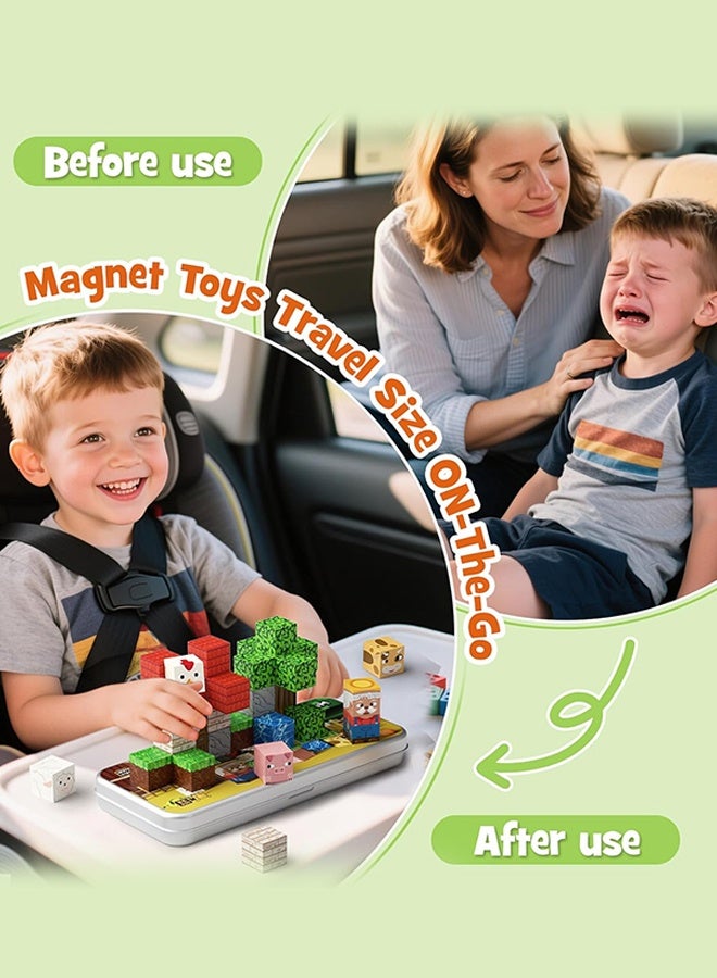 Organizer Mini Magnetic Blocks Farm Animals Travel Toys, 35PCS Portable Magnetic Building Cubes with Metal Storage Box for Kids Ages 4-8, Road Trip & Airplane Essentials - Image 5